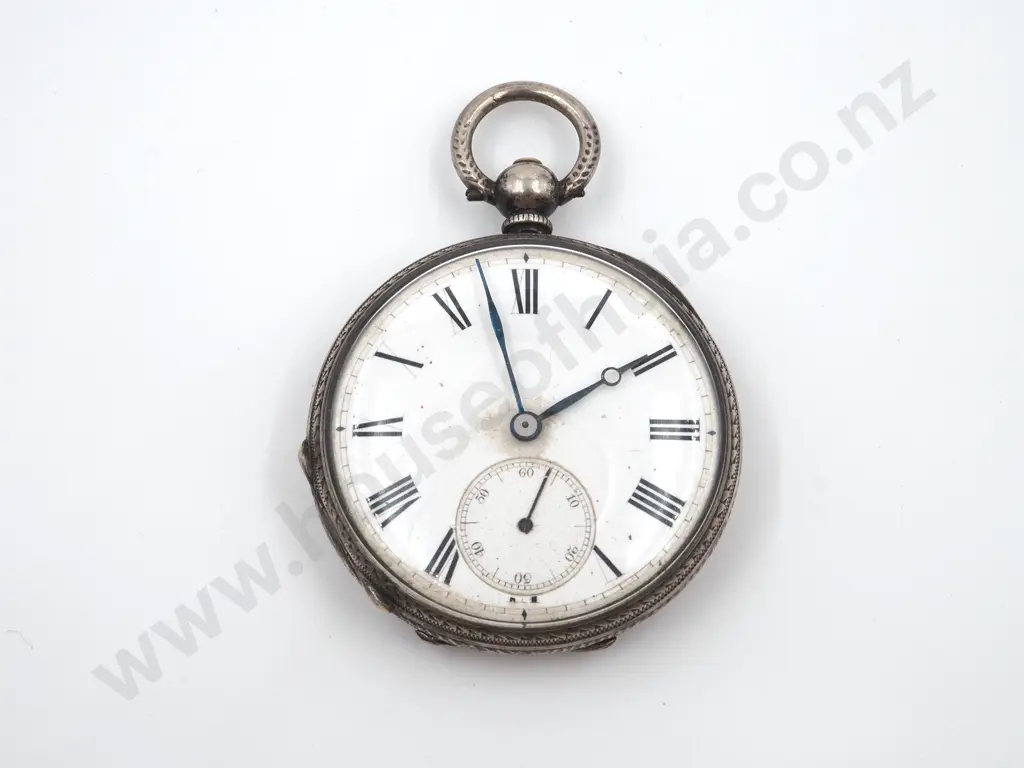Sterling Silver Open Faced Pocket Watch Image 1++
