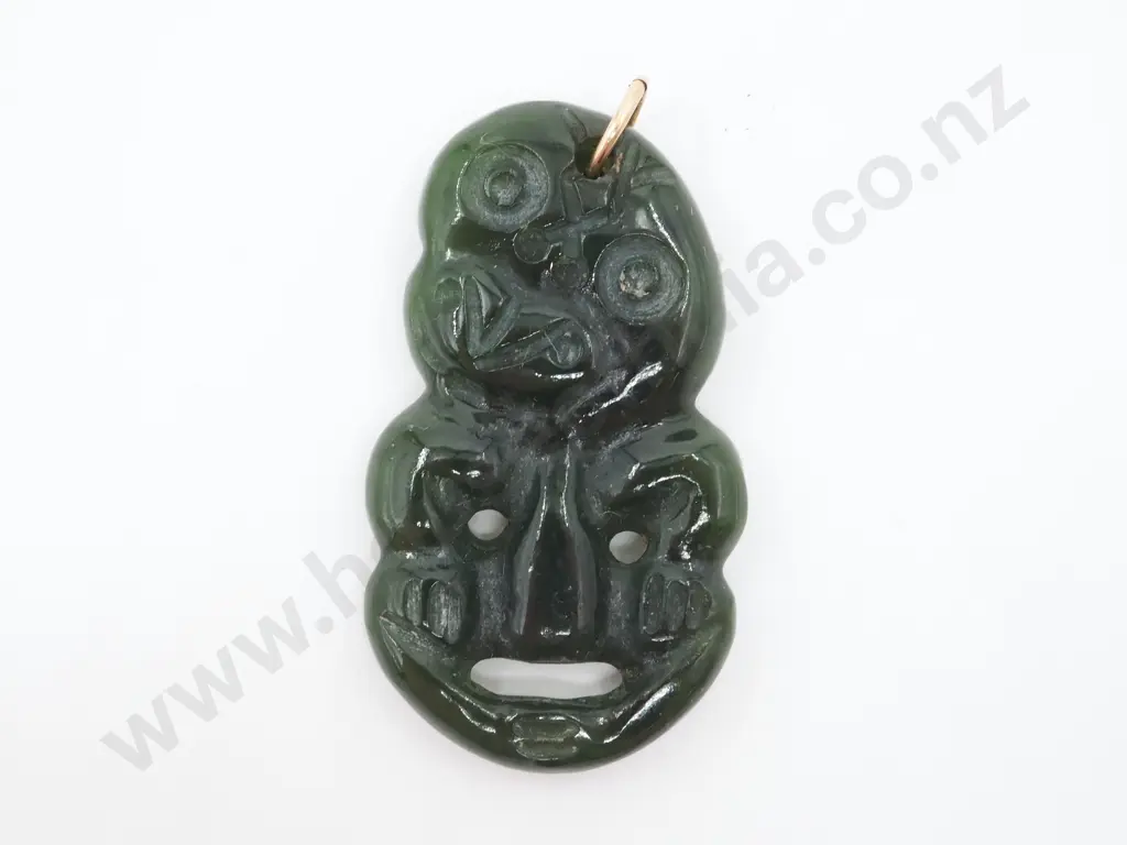 Vintage Greenstone Tiki w Rose Gold Bail Image 1++