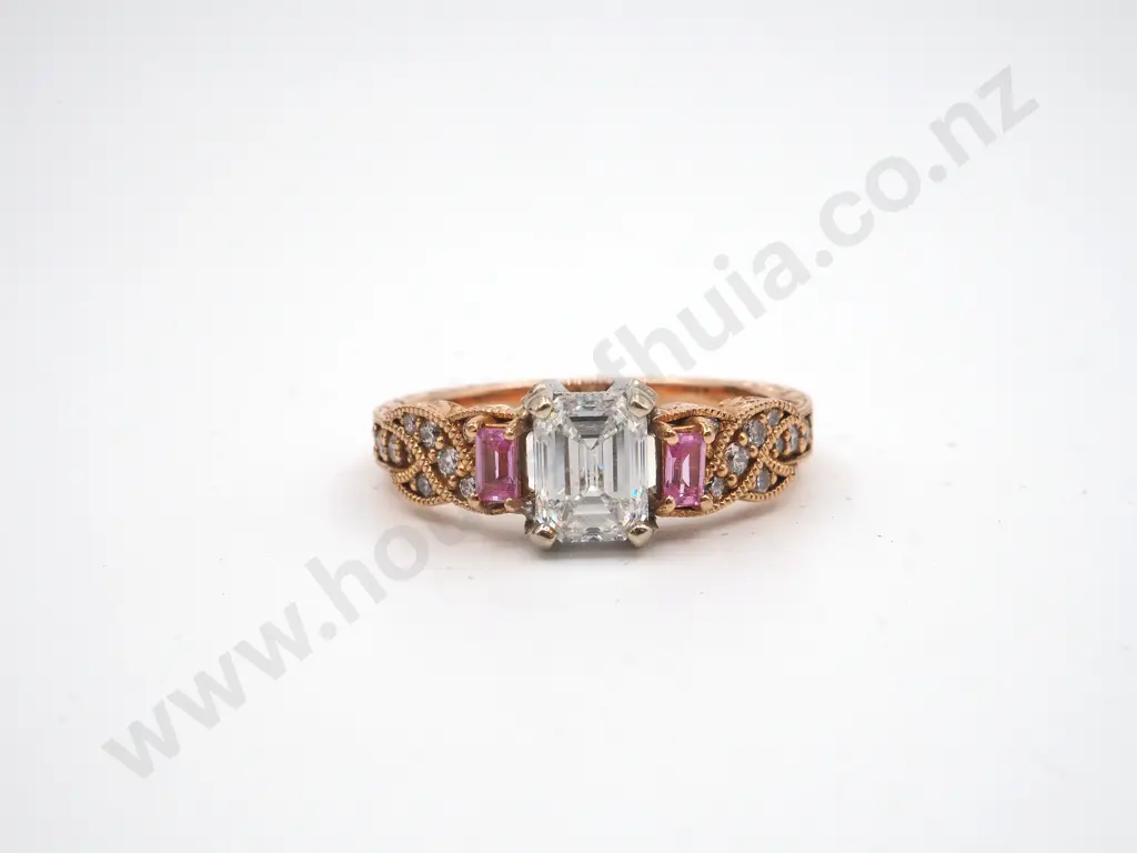 18ct Rose & White Gold 1ct Diamond & Pink Sapphire Ring, valuation Image 1++
