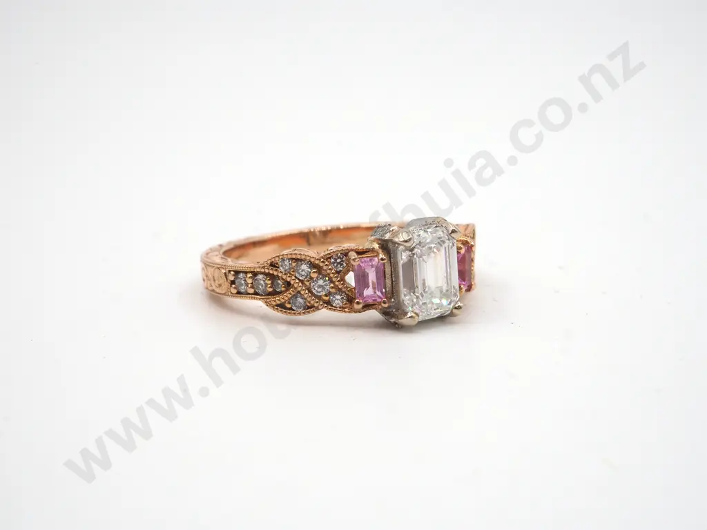 18ct Rose & White Gold 1ct Diamond & Pink Sapphire Ring, valuation Image 1++