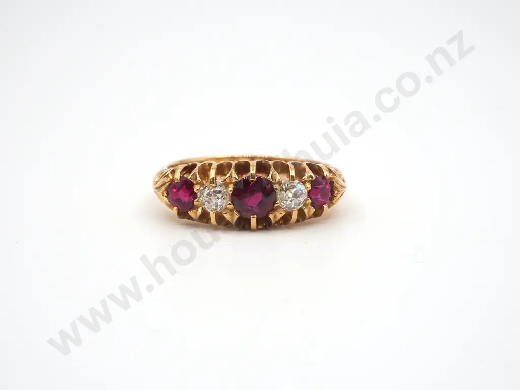 18ct Gold Antique Ruby & Diamond Half Hoop Ring Circa 1904, Valuation Image 1++