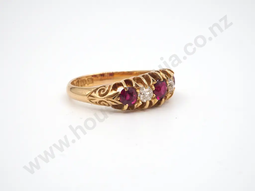 18ct Gold Antique Ruby & Diamond Half Hoop Ring Circa 1904, Valuation Image 1++