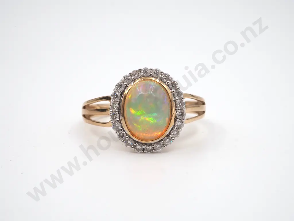 9ct Gold Diamond & Opal Ring w/ Matching Earrings, Valuation Image 1++