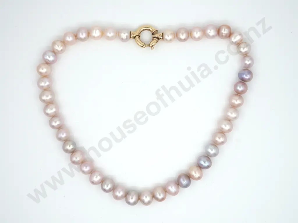 9ct Gold Clasp Lustrous Pink & Mauve Cultured Pearl Necklace, Valuation Image 1++