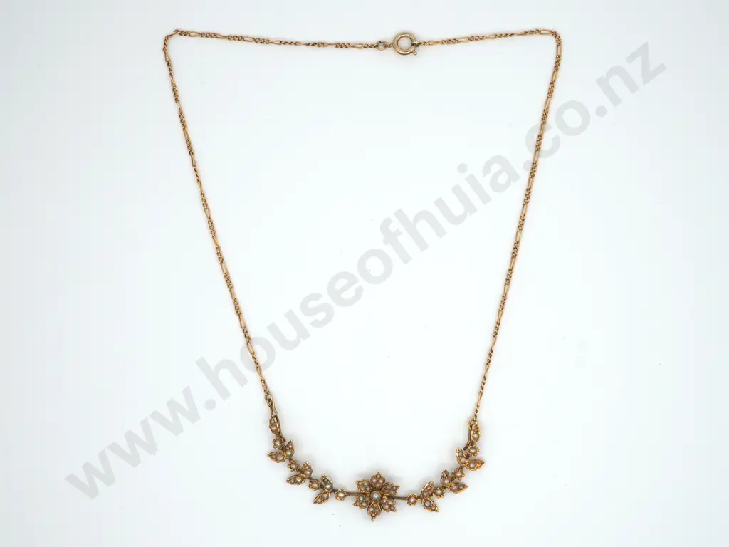 9ct Gold Edwardian Seed Pearl Necklace Image 1++