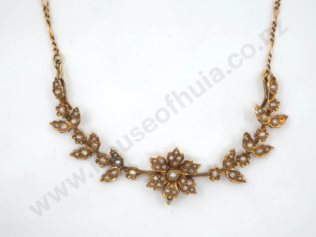 9ct Gold Edwardian Seed Pearl Necklace Image 1++