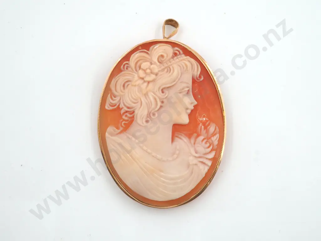 14ct Gold Cameo Brooch with Bail Image 1++