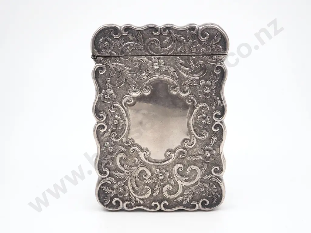Ornate Antique Sterling Silver Cathedral Top Card Case, Hallmarked Image 1++
