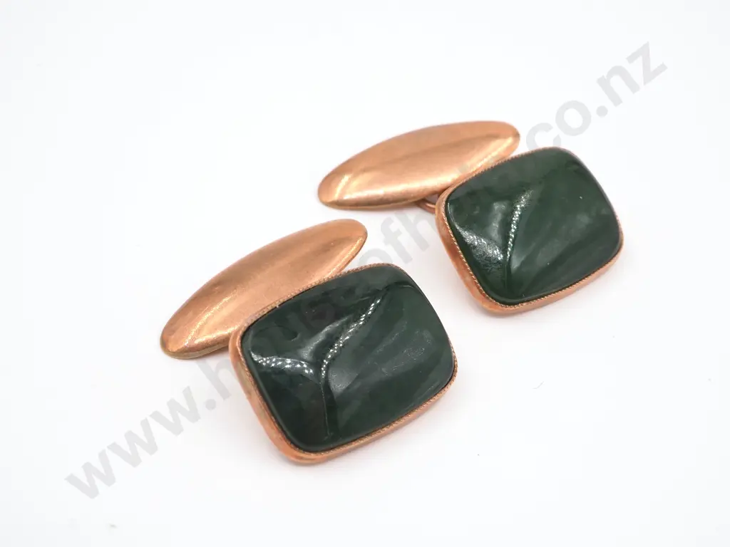 9ct Rose Gold Vintage Greenstone Cufflinks Image 1++