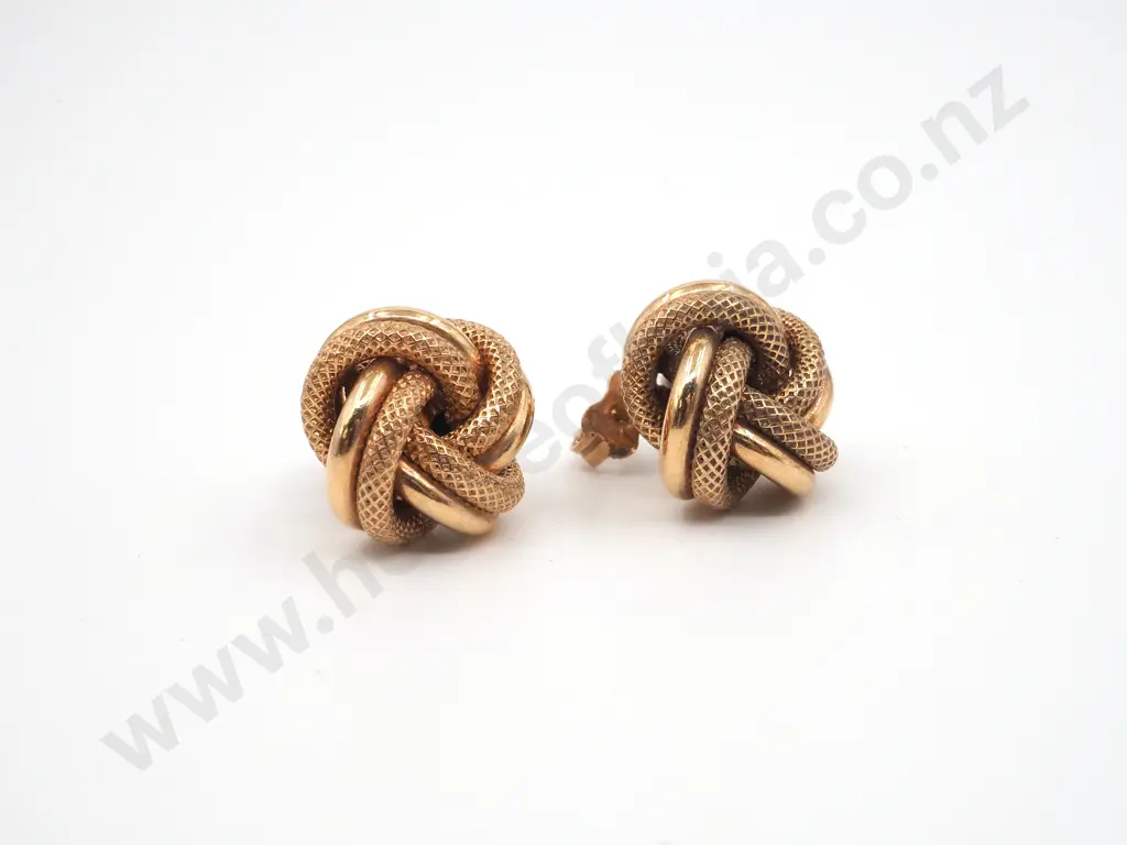 9ct Gold Textured Knot Earrings Image 1++