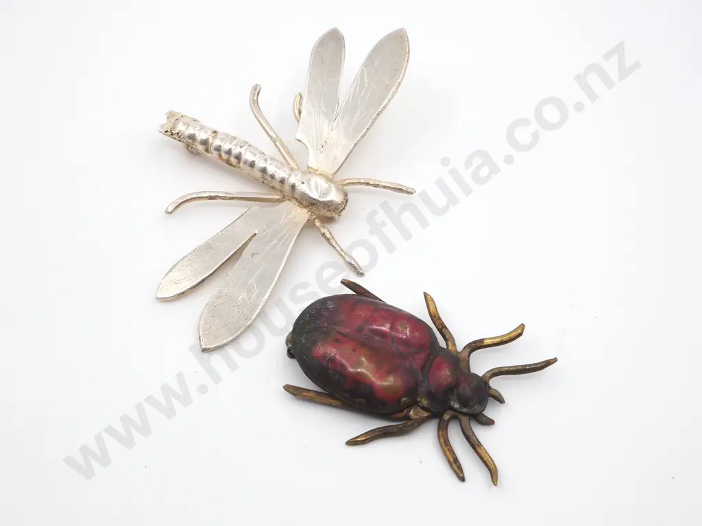 Beetle & Silver Coloured Dragonfly Brooch: David Lloyd Image 1++