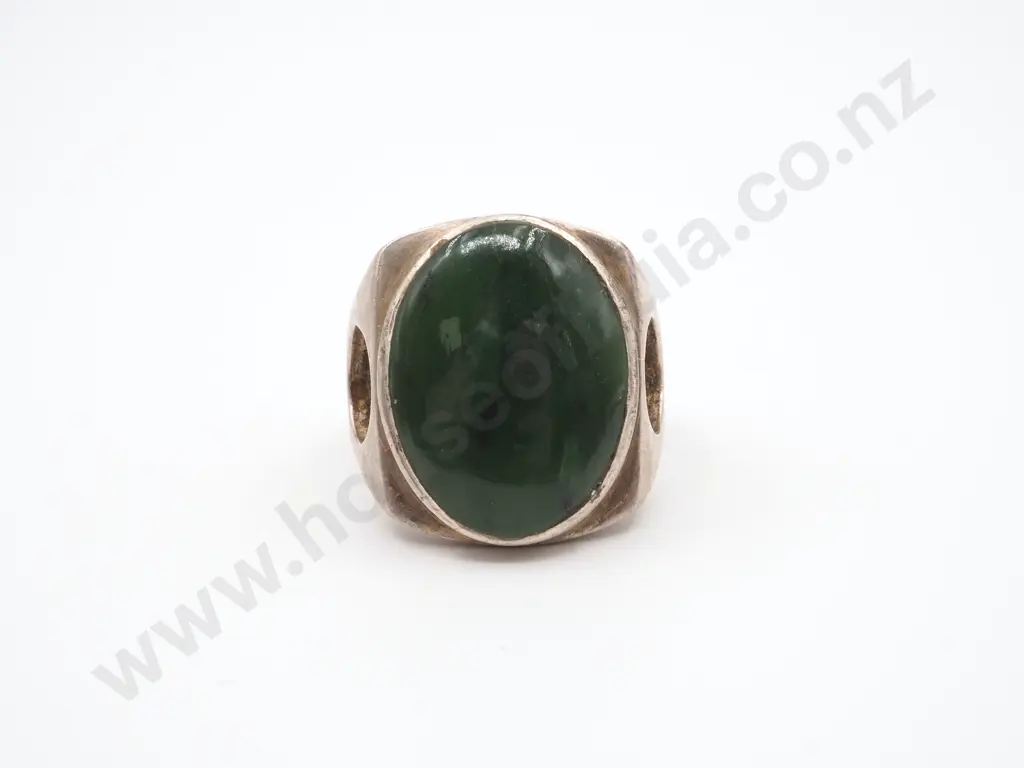 Sterling Silver Substantial Greenstone Ring Image 1++