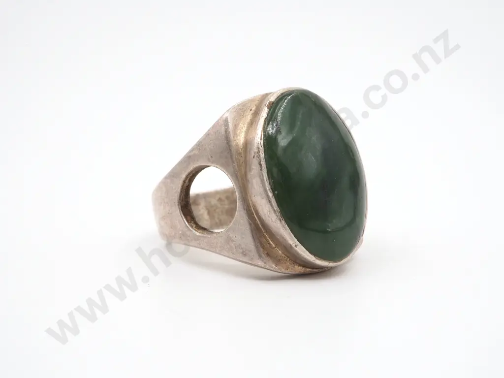 Sterling Silver Substantial Greenstone Ring Image 1++