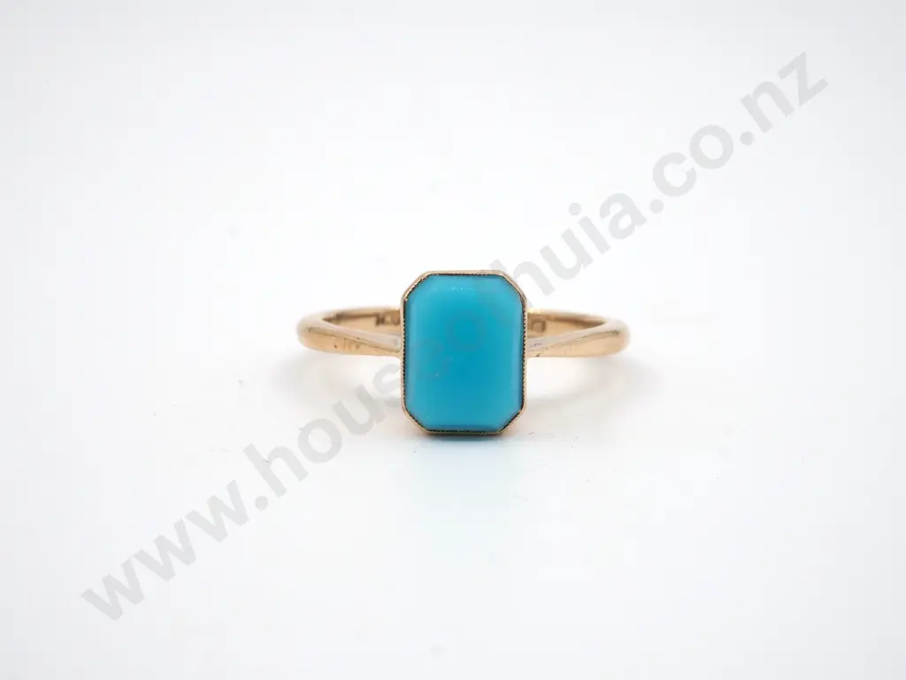 9ct Gold Emerald Cut Turquoise Ring Image 1++