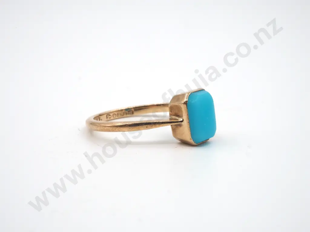 9ct Gold Emerald Cut Turquoise Ring Image 1++