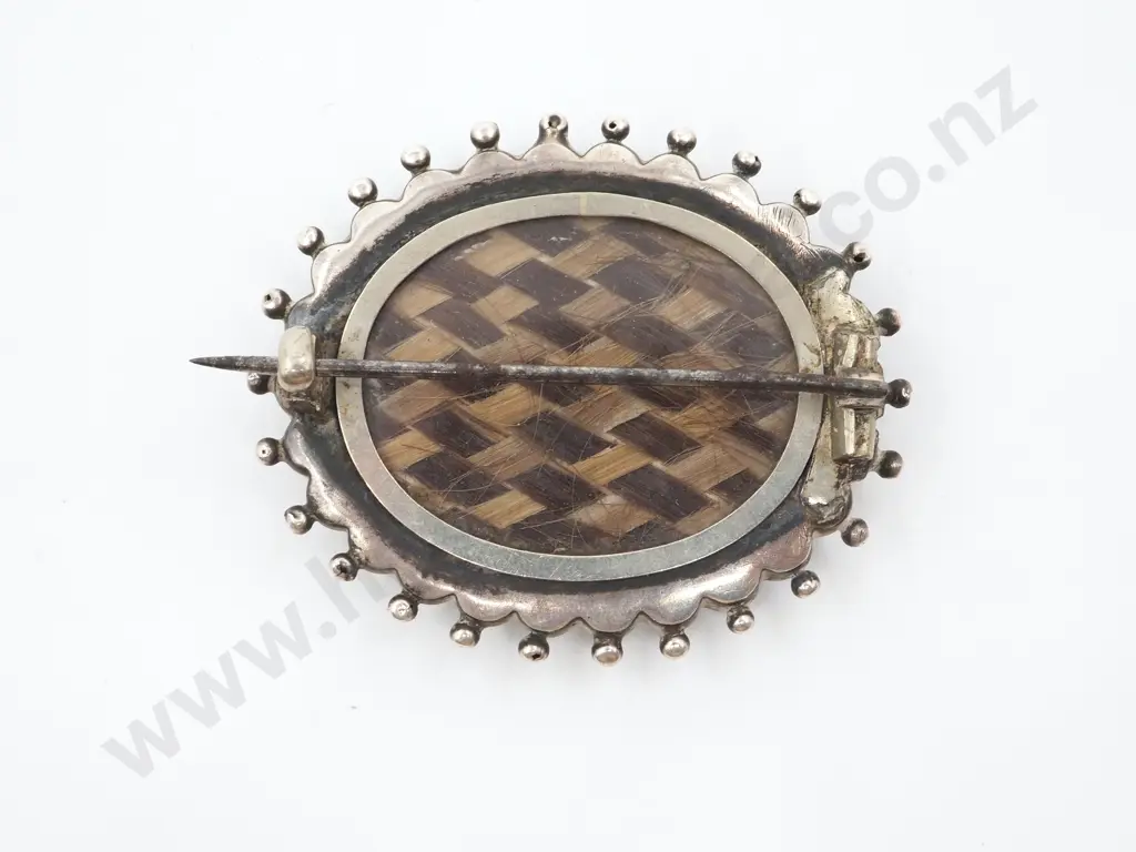 Sterling Silver Victorian Mourning Brooch w Rose/Yellow Gold Inlay, Circa 1880 Image 1++