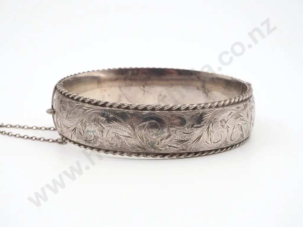 Sterling Silver Engraved Hinged Bangle Image 1++