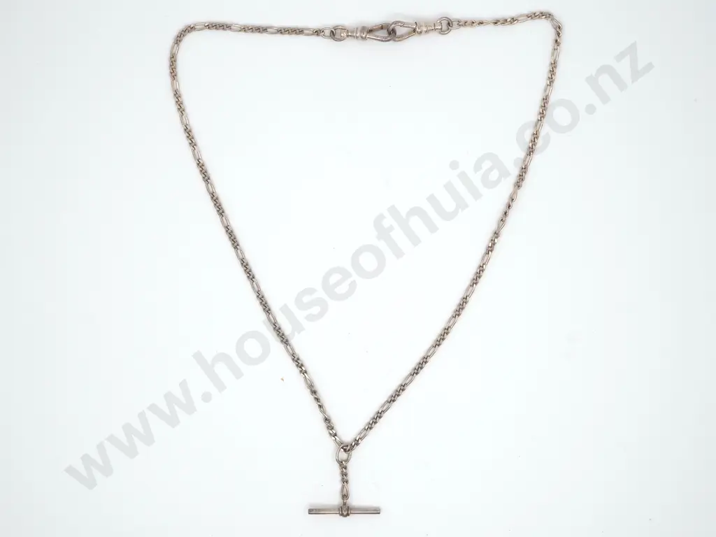 Sterling SIlver T-Bar Pendant & Sterling Silver Figaro Chain Image 1++