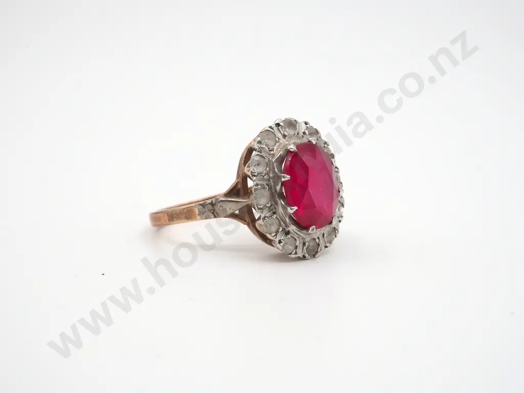 9ct Gold Synthetic Ruby & Topaz Cluster Ring Image 1++