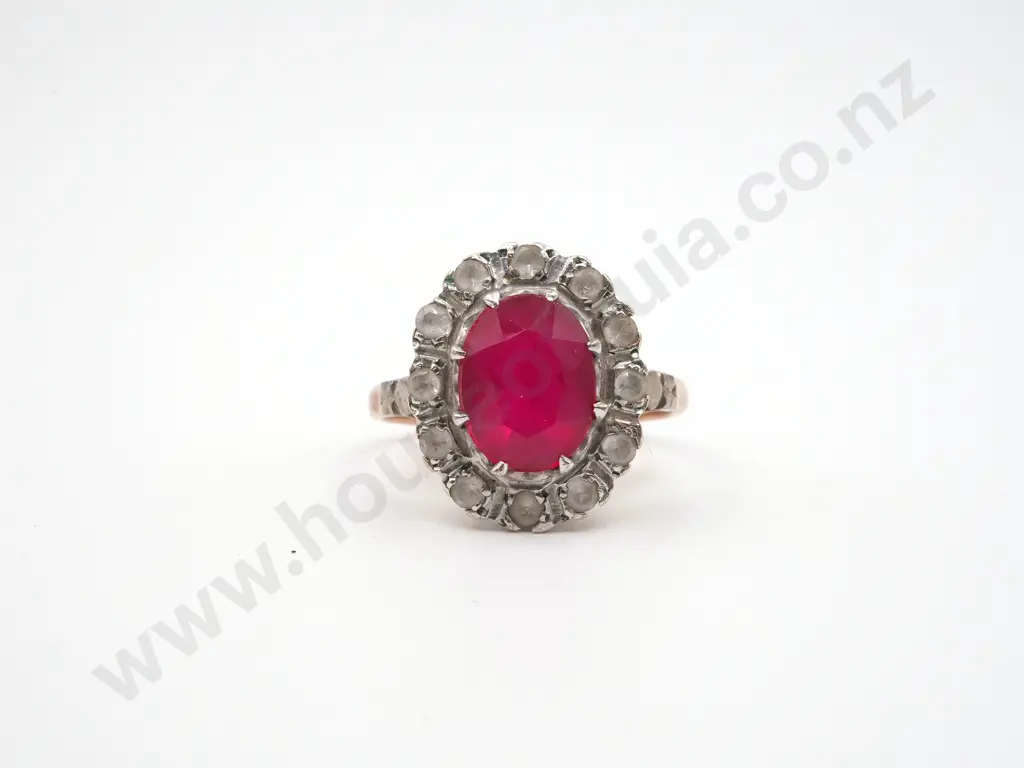 9ct Gold Synthetic Ruby & Topaz Cluster Ring Image 1++
