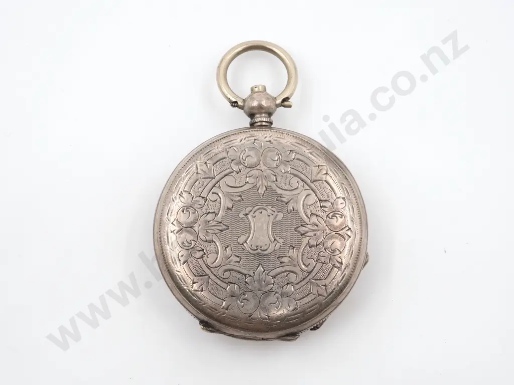Sterling Silver Open Face Floret Pocket Watch Image 1++