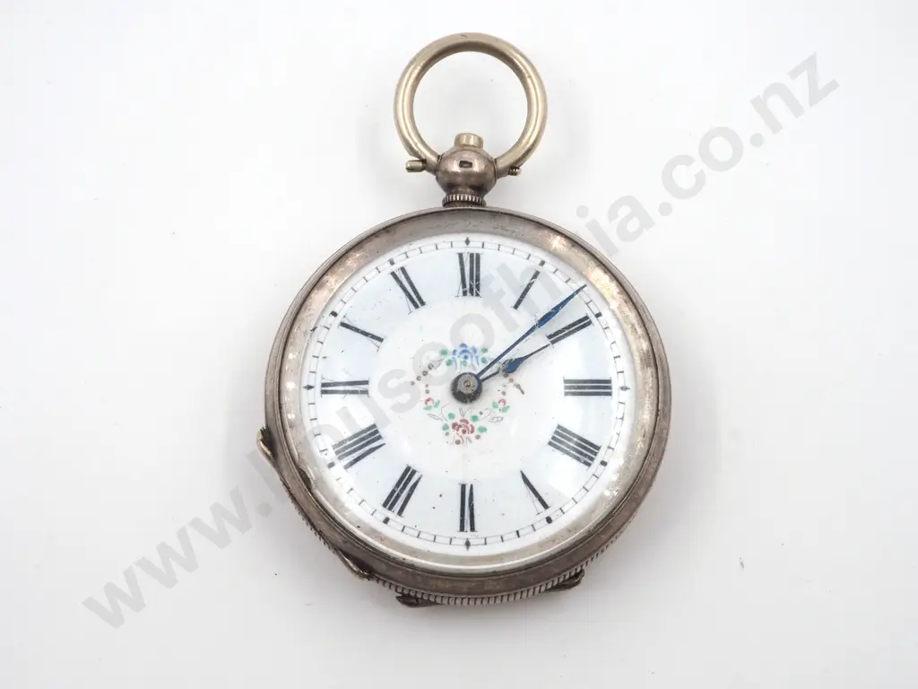 Sterling Silver Open Face Floret Pocket Watch Image 1++