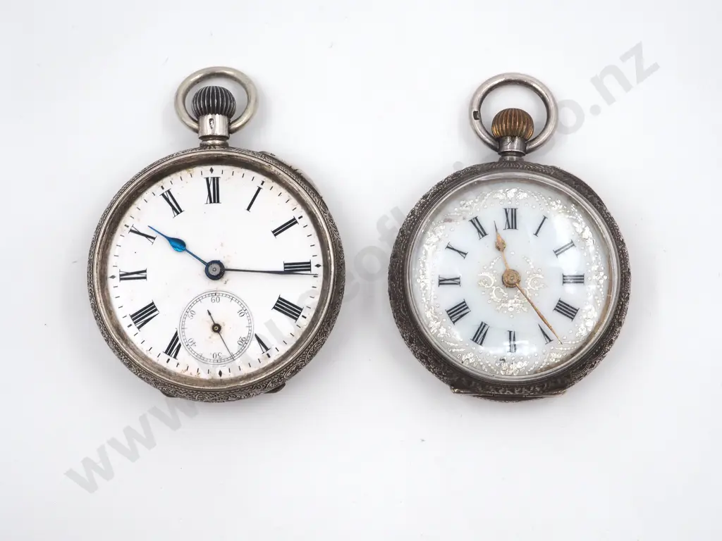 Two Sterling Silver Open faces Pocket Watches A/F Image 1++