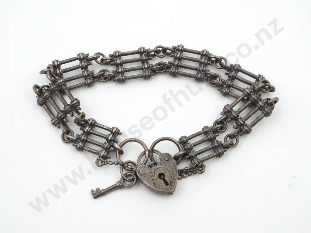 Sterling Silver Fancy Antiqued Gate Bracelet  Image 1++