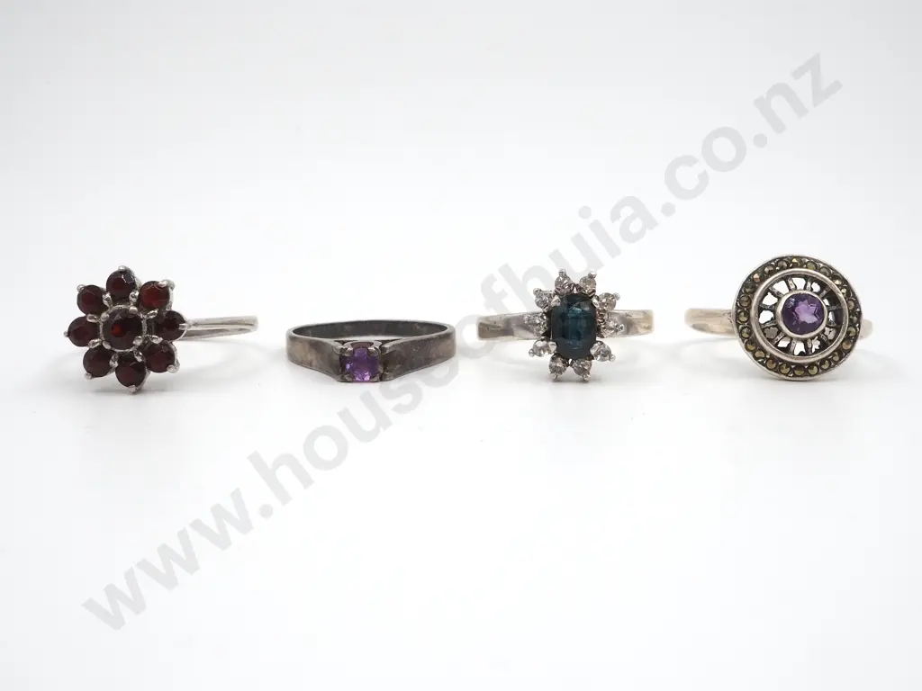 Four Sterling Silver Gem Set Rings  Image 1++