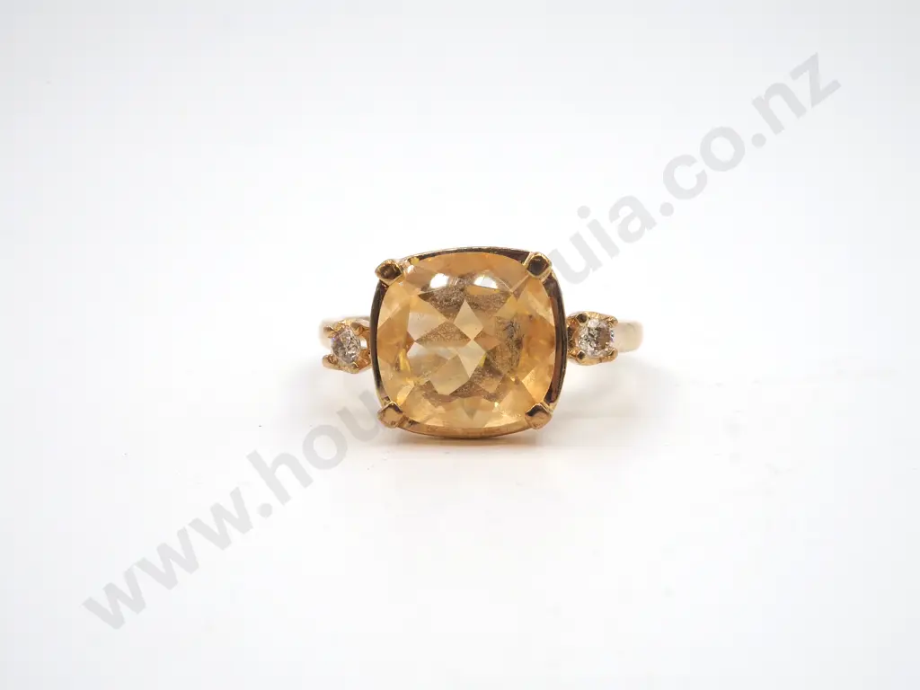 9ct Gold Citrine Diamond Ring Image 1++