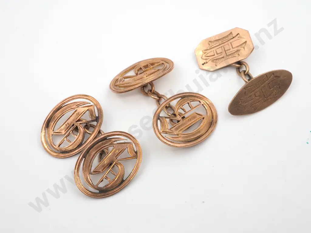 9ct Rose Gold Pair of Cufflinks & One Image 1++