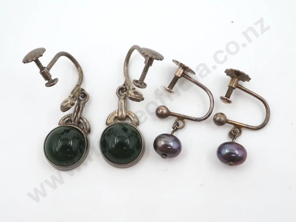 Two Pairs Screw In Sterling Silver Earrings Image 1++