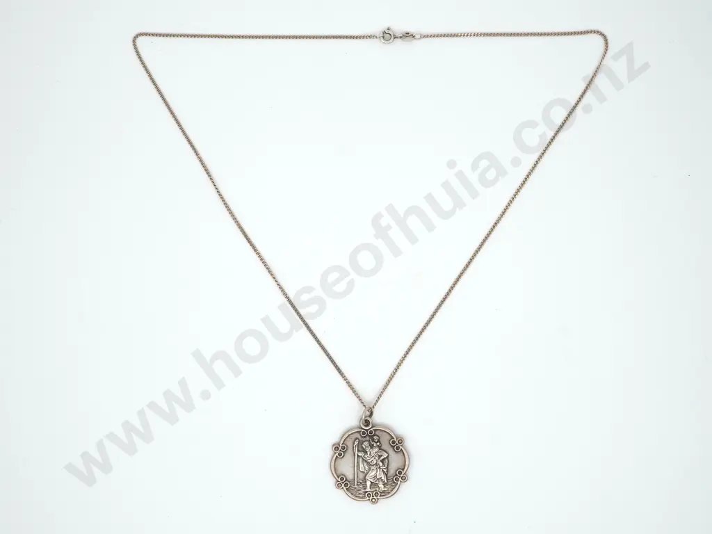 Sterling Silver Pendant on Chain; Saint Christopher Image 1++