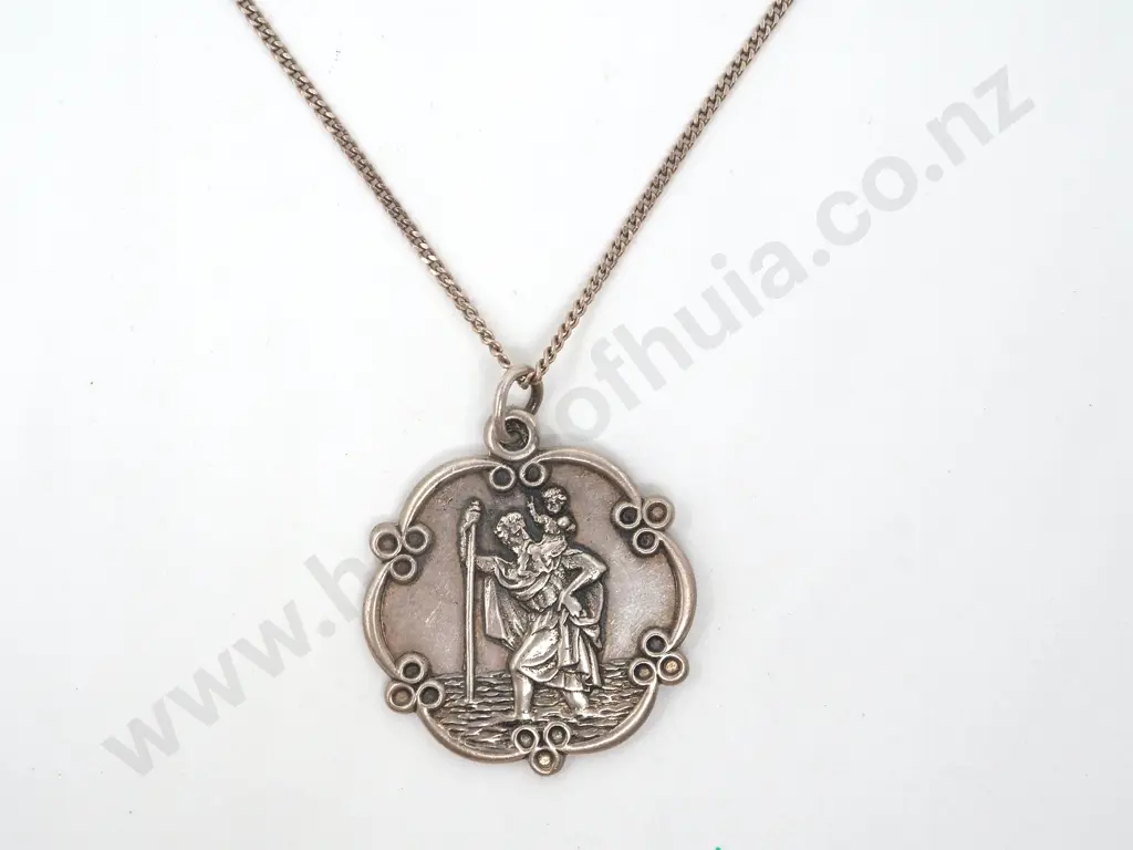 Sterling Silver Pendant on Chain; Saint Christopher Image 1++