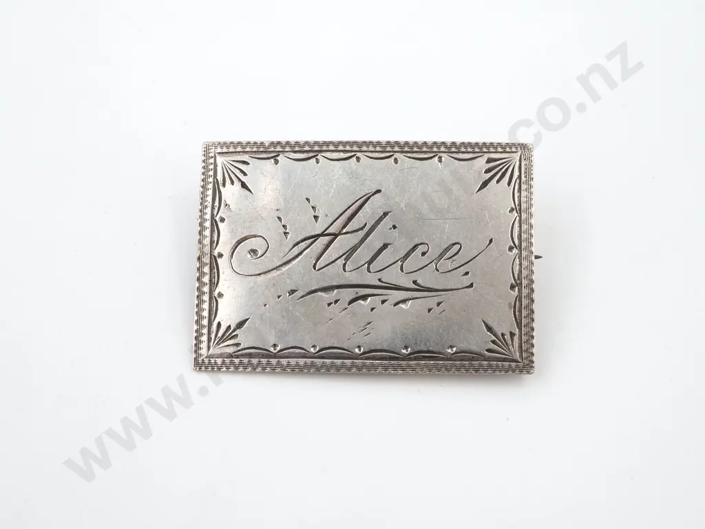 Sterling Silver Brooch Engraved 'Alice' Image 1++