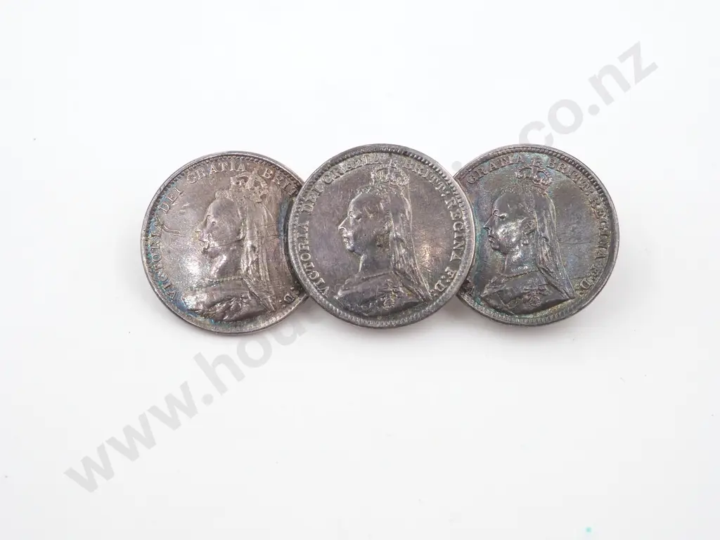 Sterling Silver Queen Victoria 3 Pence Brooch Image 1++
