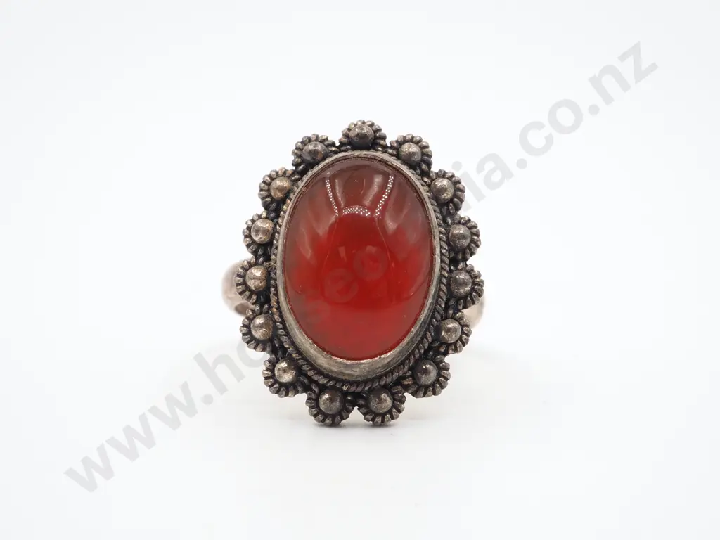 Sterling Silver Cabochon Red Gem Ring Image 1++