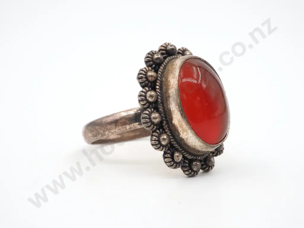 Sterling Silver Cabochon Red Gem Ring Image 1++