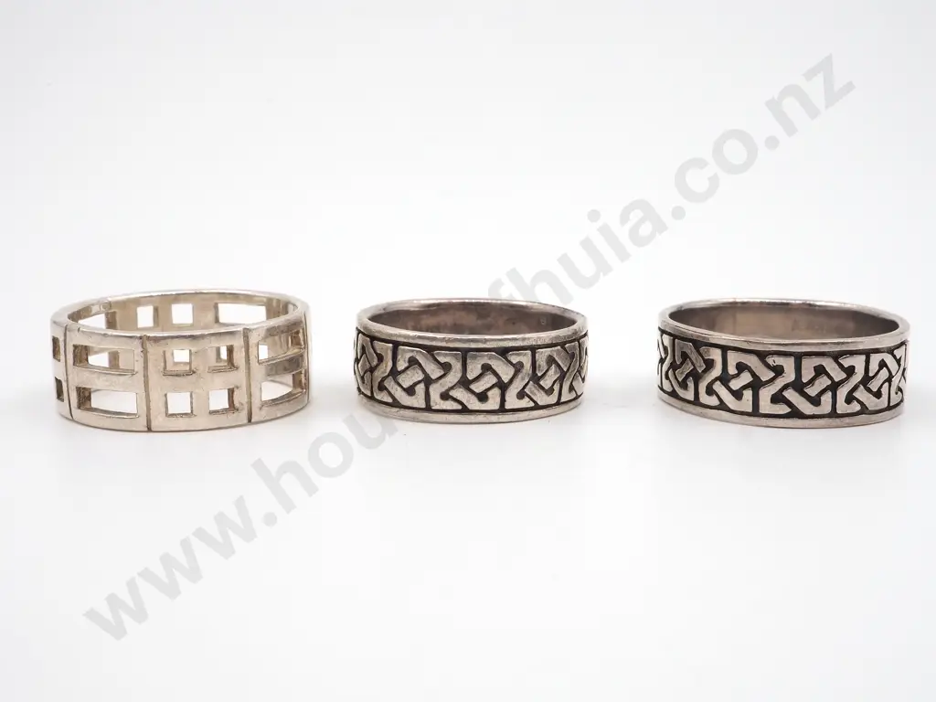 Three Sterling Silver Celtic / Decorative Bands Image 1++