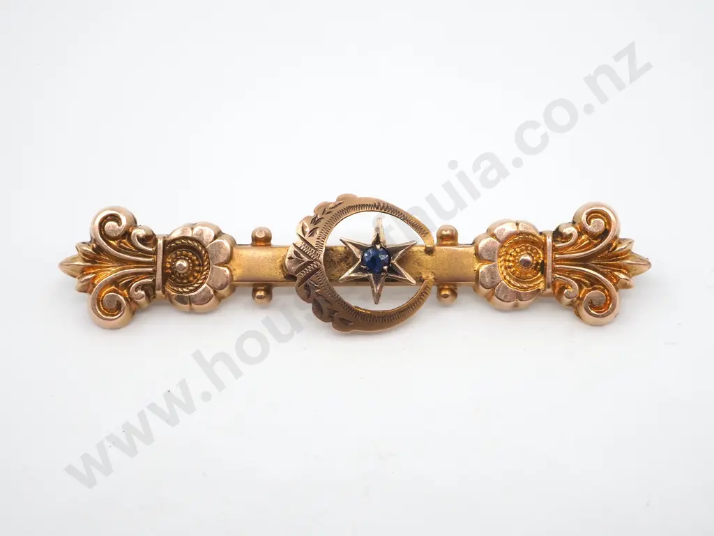 9ct Gold Ornate Victorian Sapphire Bar Brooch Image 1++