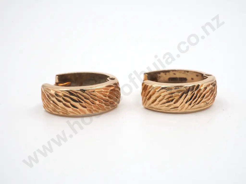 9ct Gold Textured Hoop Earrings Image 1++