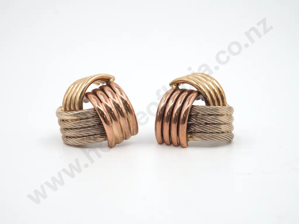 9ct Tri Colour Gold Textured Triangular Earrings Image 1++