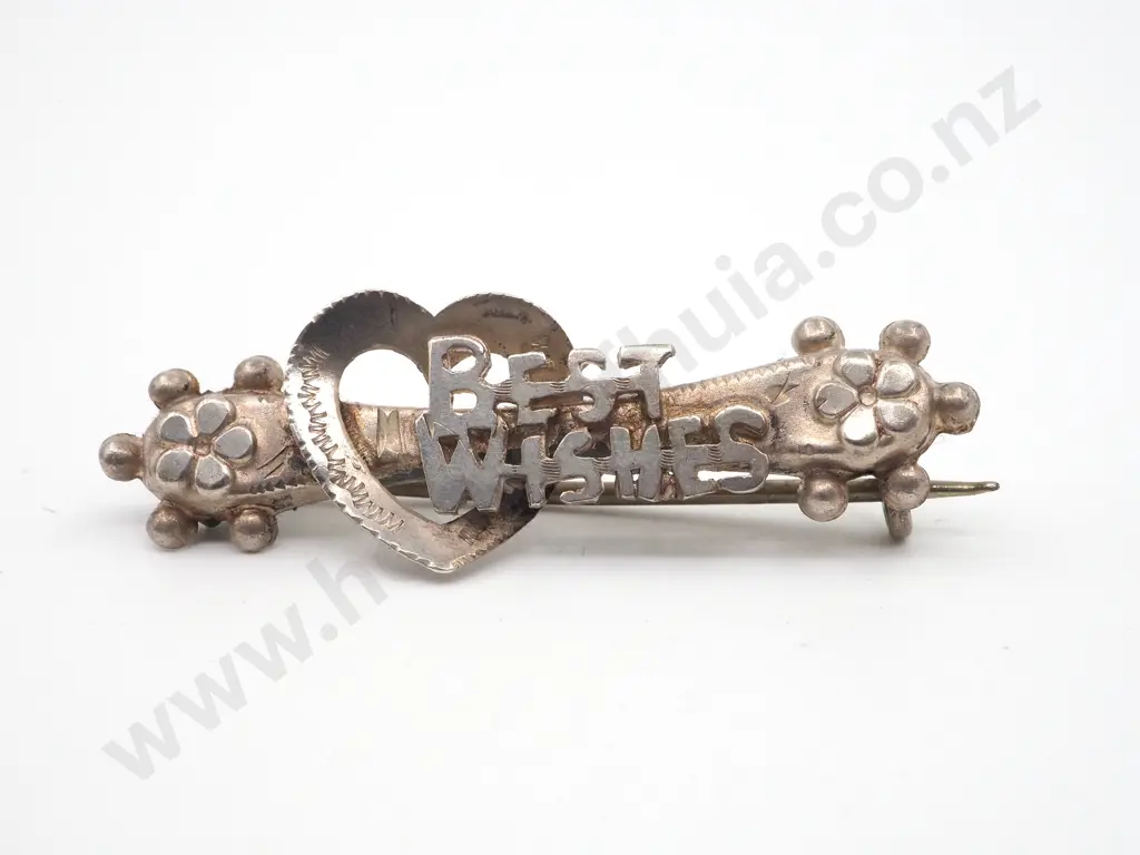 Sterling Silver Victorian 'Best Wishes' Brooch Image 1++