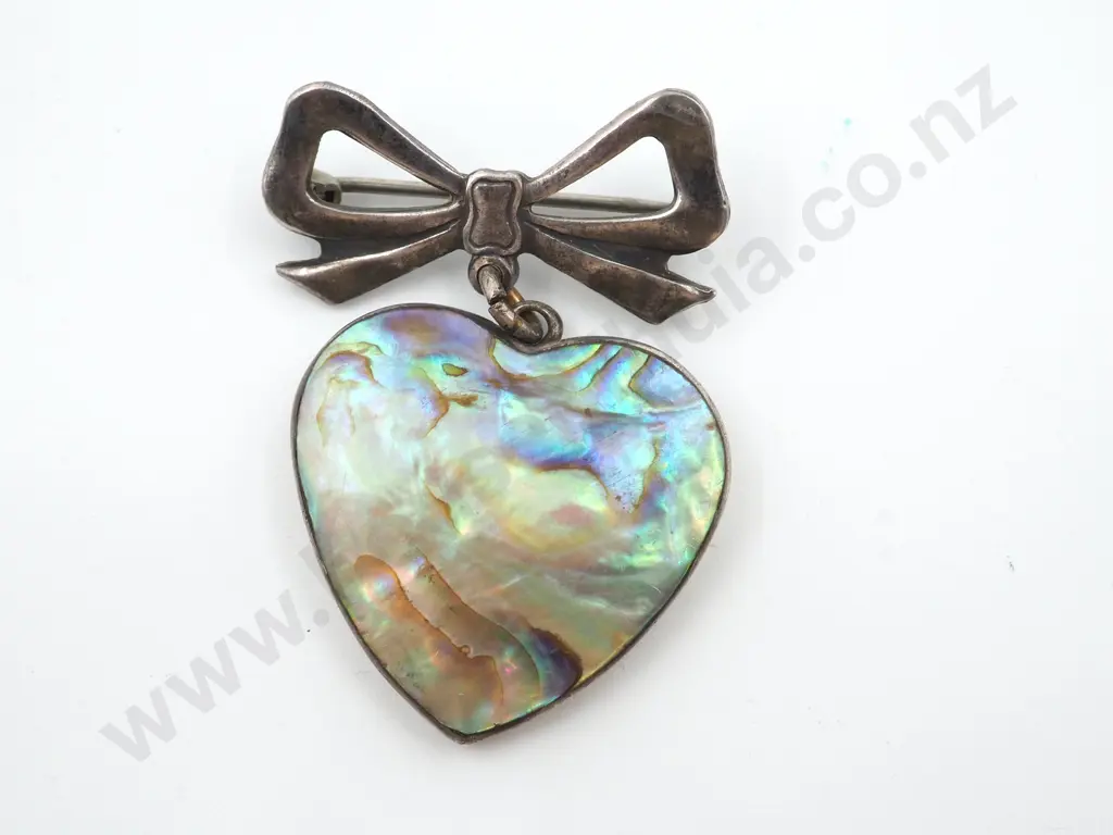 Sterling Silver Paua Heart Shaped Brooch Image 1++