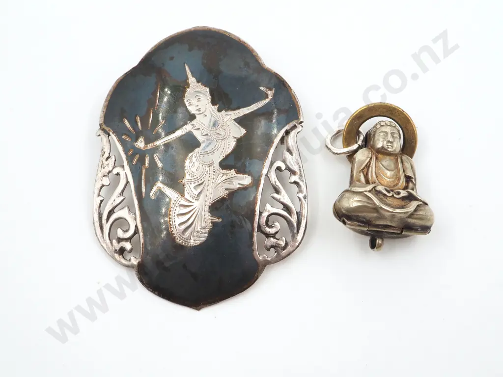 Sterling Silver Thai Siam Brooch & Buddha Pendant Image 1++