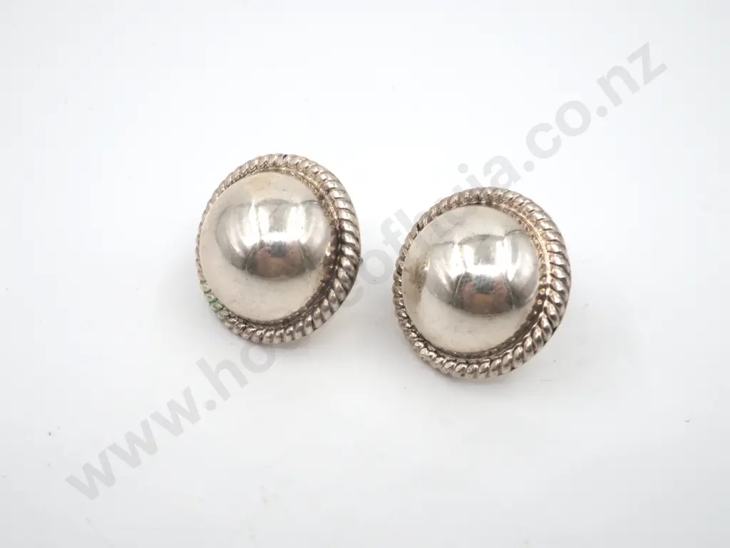 Mexican Silver Domed Earrings Image 1++