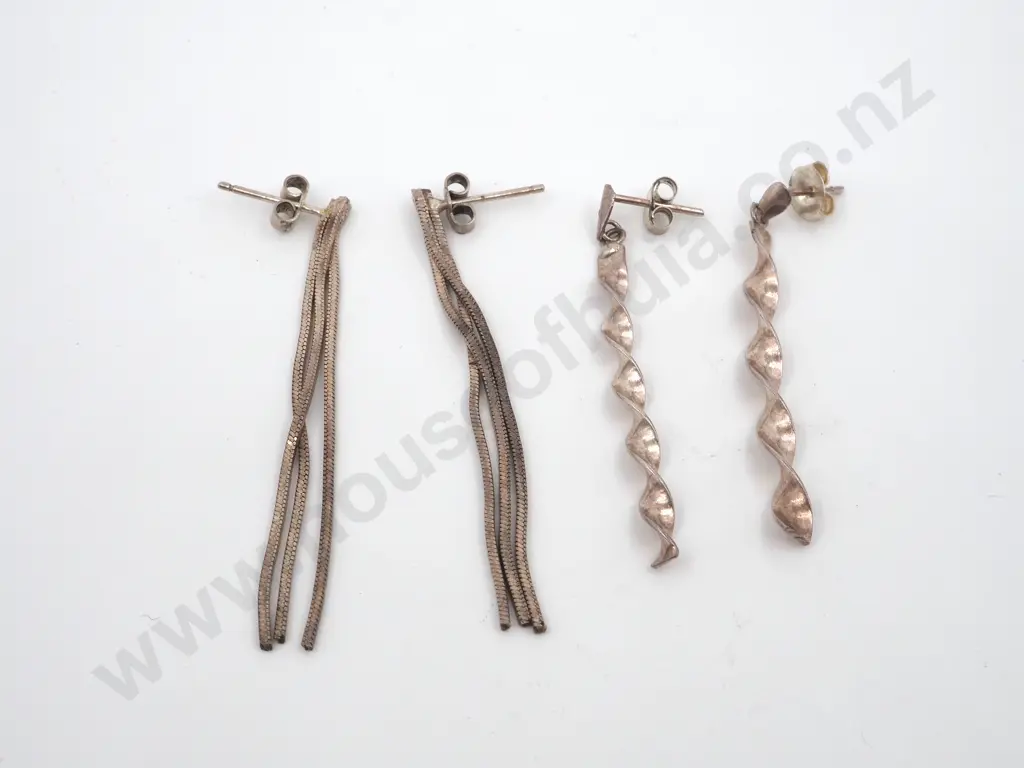 Two Pairs of Sterling Silver Drop Earrings Image 1++