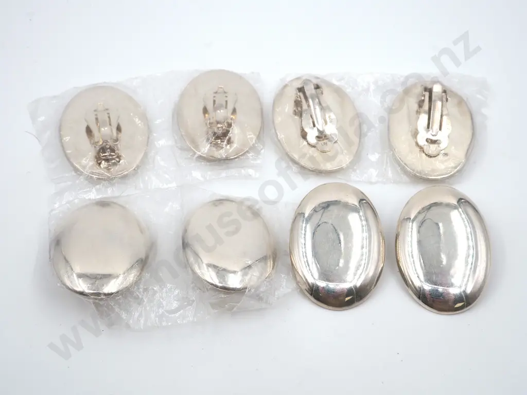 Four Pairs of Sterling Silver Oval Clip on Earrings Image 1++