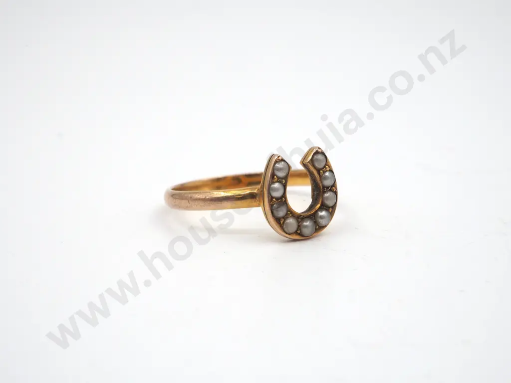 9ct Gold Seed Pearl Horseshoe Ring, Circa 1930 Image 1++