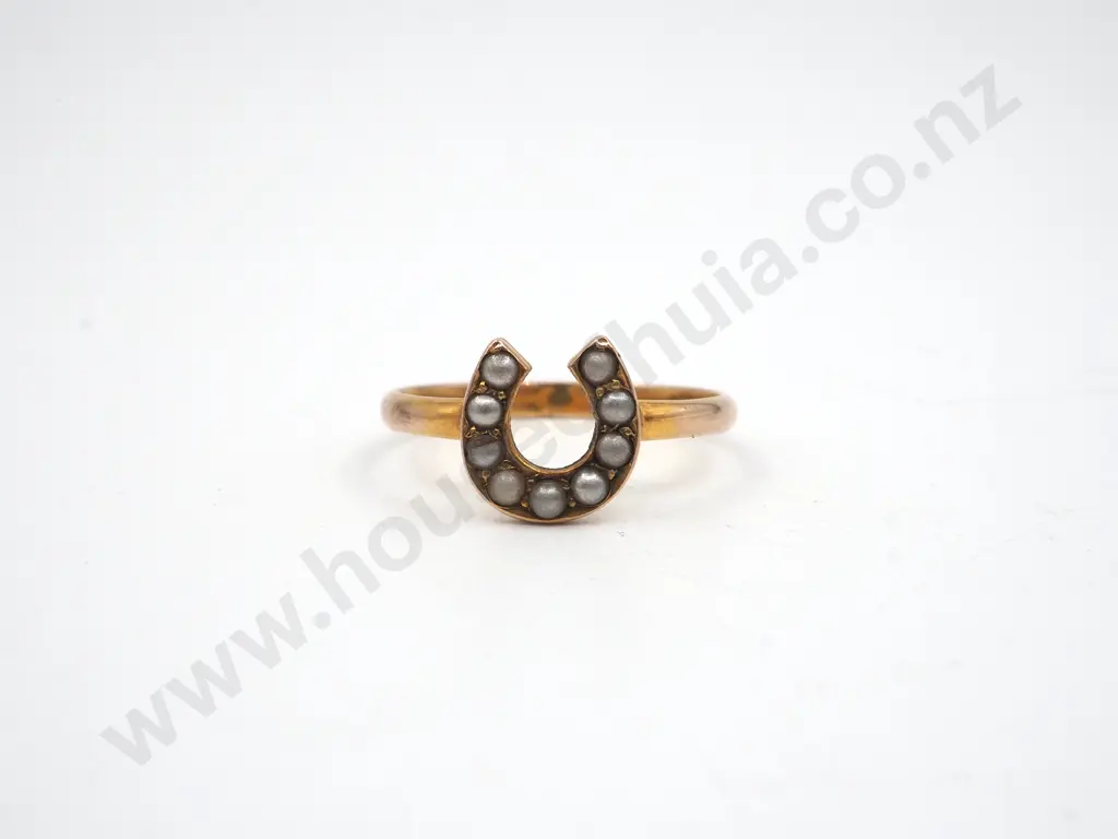 9ct Gold Seed Pearl Horseshoe Ring, Circa 1930 Image 1++